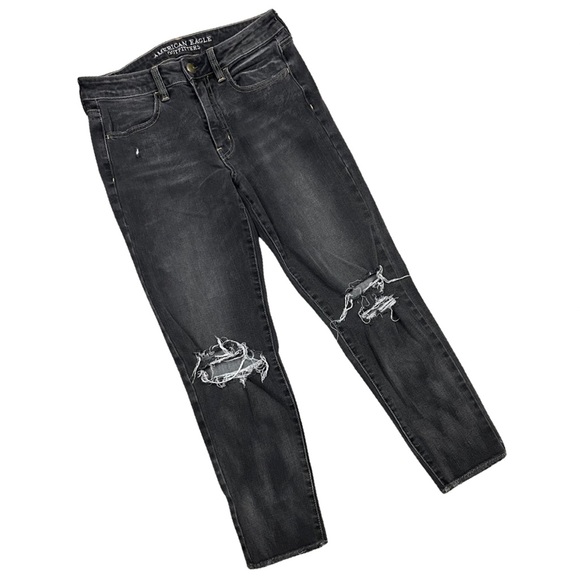 American Eagle Outfitters Denim - American Eagle Hi-Rise Jegging Crop Super Stretch Washed Black Ripped Knee